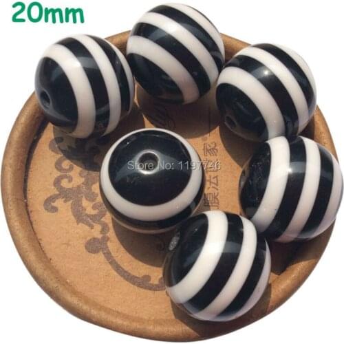 Black White Striped Round Resin Ball Beads Chunky Bubble Gum Gumball Beads For DIY Necklace Jewelry Making 20mm 200pcs