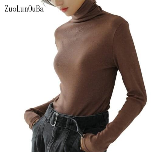 Spring Autumn Women Sweater Slim Stretch Long Sleeve Pure Color Turtleneck Tops Brown Turtleneck Girl Clothing