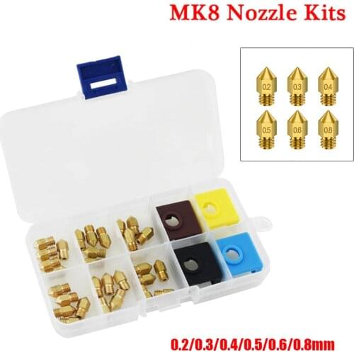 3D printer parts MK8 Extruder Nozzle Extruder Print Head 0.2/0.3/0.4/0.5/0.6/0.8mm mk9 Silicone sock for Creality CR-10 Ender3