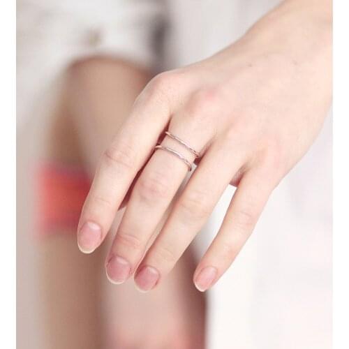 Double Stainless Steel Thin Finger Rings For Woman Adjustable Ring Geometric Wedding Anniversary Gift Fashion Jewelry Accessory