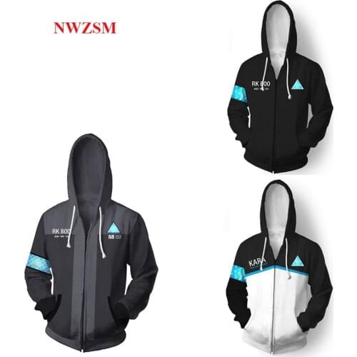 Game Detroit Become Human Connor RK800 Sweatshirt Cosplay Costumes Men Women Casual Coat Hooded Zip Jacket Hoodie Sport Sweat