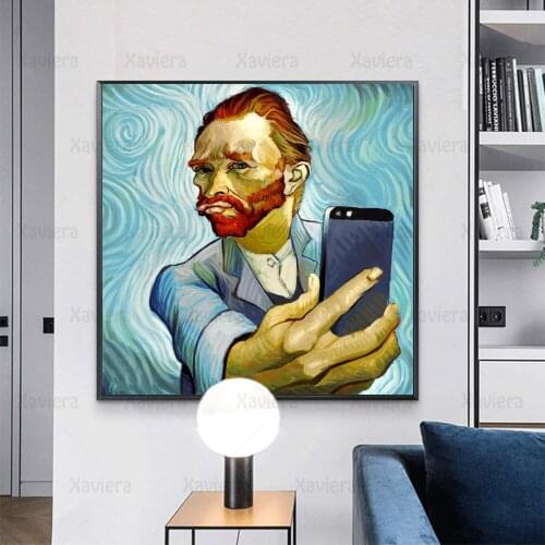 Van Gogh Selfie Abstract Funny Canvas Painting Modern Wall Art Posters and Prints Man Portrait Print Pictures Home Decor Bedroom