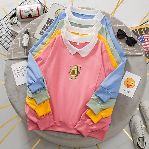 Avocado Cute Turn-down Collar Hoodies Small Fresh 90s Women Kawaii Cartoon Harajuku Sweatshirts Female Ullzang Graphic Hoody
