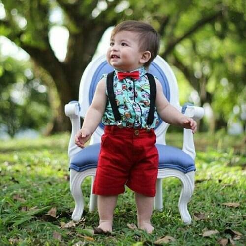 Fashion Kids Baby Boy Summer Suit party Formal Wedding Bowtie Gentleman T-shirt Tops+Bib Shorts 2PCS Outfits