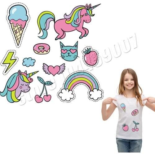 Patches Set Unicorn Rainbow Badges Clothing Deco DIY Accessory Washable New Design Heat Transfer Iron-On Transfers
