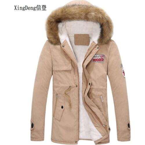 XingDeng 2018 new mens thick warm cotton jackets winter down coat long fur collar army men parka top coat jacket plus size 4XL