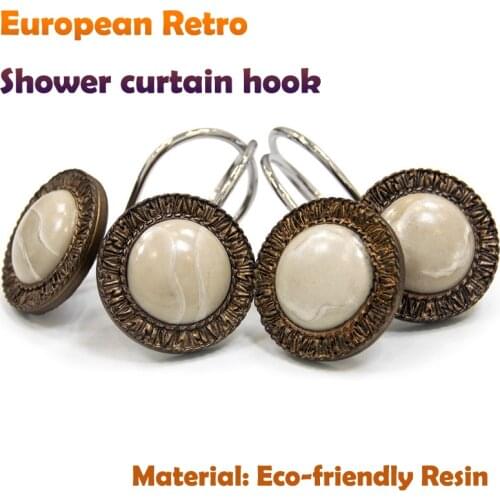 2021 New European Antique Shower curtain Hooks Bathroom shower rod HOOKS Exquisite Marble pattern hooks window curtain rod