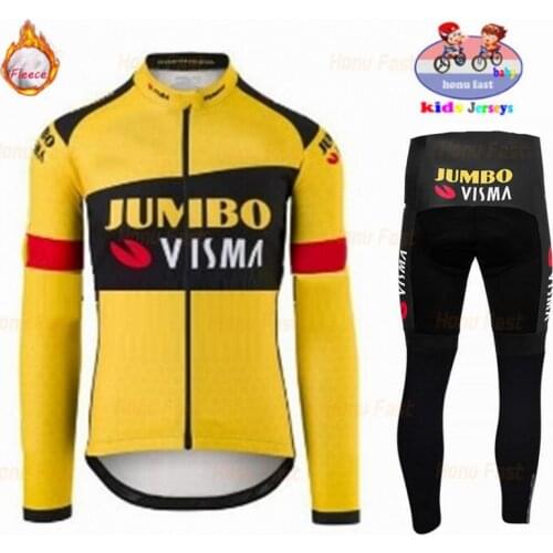 2021 New JUMBO VISMA Children Team Winter Thermal Fleece Cycling Clothing Girl Long Sleeve Jersey Set MTB Kids Cycling Clothes