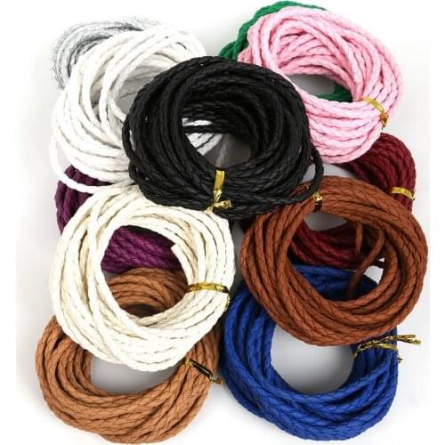 New Arrival! 5m/lot Round Braided PU Leather Cord Soft Matte Surface Rope String 4mm Thick for Jewelry Making Bracelet Necklace