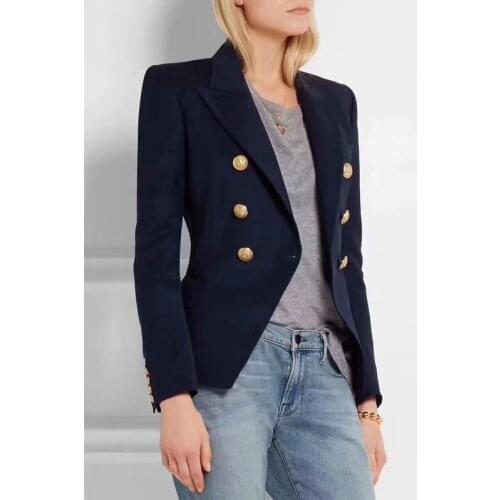 New 10.110 2021 Autumn notched Double breasted dark blue slim blazer coat women