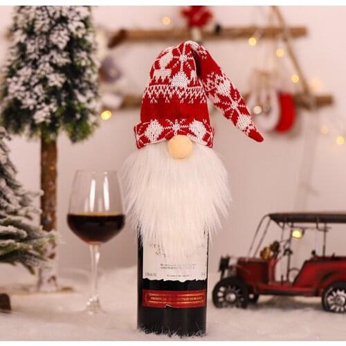 New Christmas Wine Bottle Cover Decorations Knitted Hat Forest Elderly Wine Set Faceless Doll Wine Cover Wine Bottle Decoration