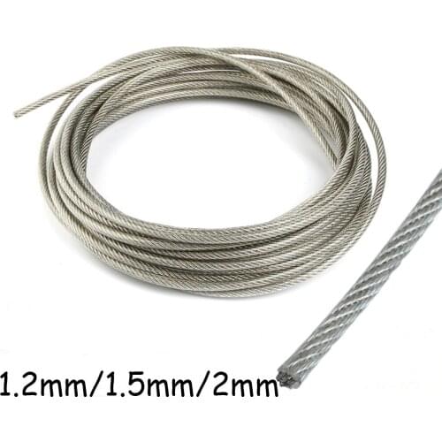 Overall Diameter 1.2mm 1.5mm 2mm Wire PVC Plastic Coated Stainless Steel Wire Rope Clothesline 100 meters