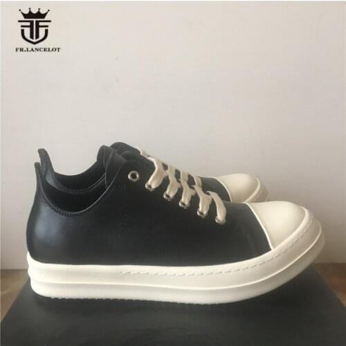 Real Picture Handmade Perfect Shape Flat Lacing Up Genuine Leather Unisex Trainer Causal leather Shoes