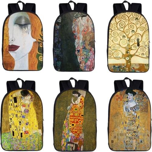 Kiss By Gustav Klimt Backpack Youth School Backpack Oil Painting Tears Travel Large Capacity Storage Bag Kids School Bags