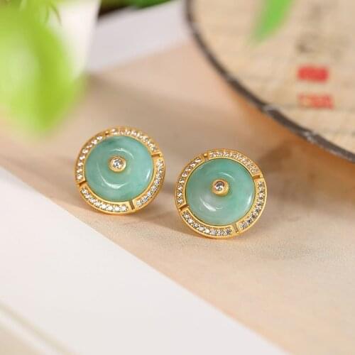 Natural Myanmar green jade earrings with 925 sterling silver earrings jewelry earrings for women gold earrings stud earrings