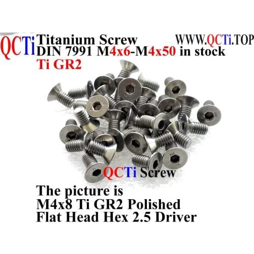 DIN 7991 Titanium screws M4x16 Hex 2.5 Driver Ti GR2 Polished 10 pcs