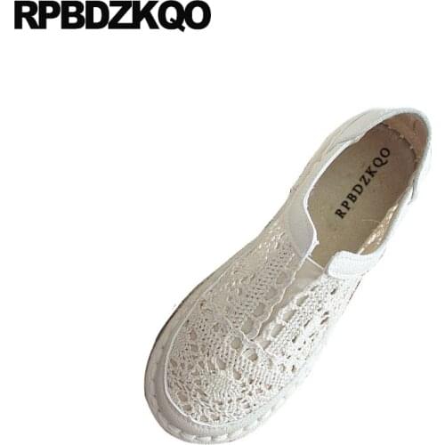 Flats Unique Chinese Fashion Woven Elastic Shoes Ladies Slip On Mesh Walking Handmade Breathable Hollow Out Round Toe Beautiful