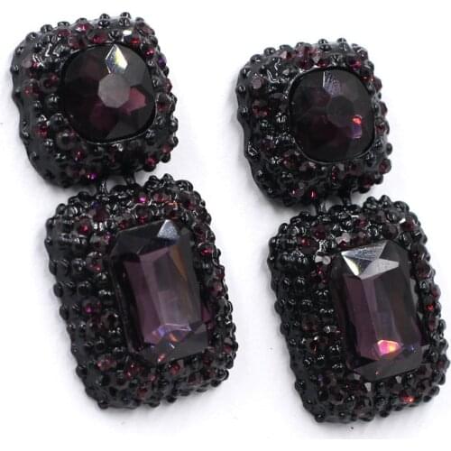 Vintage Rectangle Blue Green Red Black Purple Voilet Clear Glass Pave Crystal Beads Pendant Charm Dangle Earrings For Women