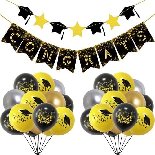 45Pcs/lot Graduation Party Balloons Congratsgrad Banner Cake Toppers Latex Balloons for Student Graduation Party Decor Supplies