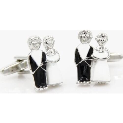 Lepton Romantic bride and groom Wedding cuff links High Quality Black and White Paint Craft Cufflinks for mens,Free Shipping