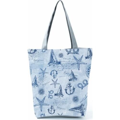 Starfish Sailing Printed Womens Bag Pretty Fashion Handbag High Capacity Shoulder Bag Practical Shopping Bag Portable Beach Bag