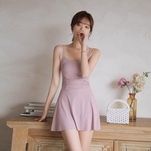 Womens One-Piece Swimsuit Swimsuit Sexy Push-up Short Skirt Sling Sleeveless Beach Swimsuit