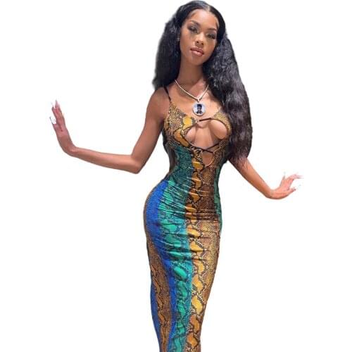 FiiShiMi Power 2021 Fall Clothing Color Blocking Sleeveless Backless Hollow Out Maxi Dresses Sexy Sheath Dress Women