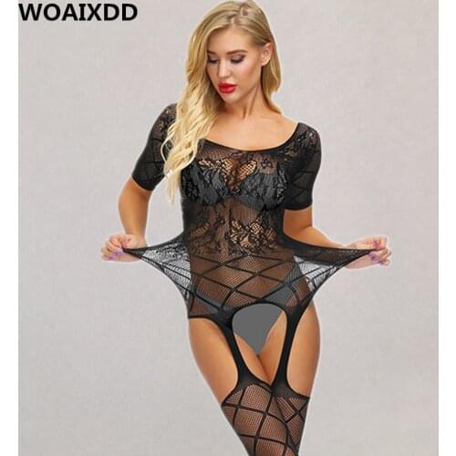 Women Sexy Lingerie Bodysuit Fishnet Bodystocking Open Crotch Babydoll Nightwear Erotic Underwear Catsuit Pantyhose Porn Teddies
