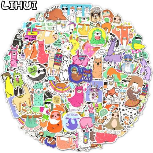 10/50/100pcs Alpaca Llama Sloth Cute Stickers for Notebook Laptop Car Fridge Stationery Scrapbook Animal Sticker pack Kids Toys
