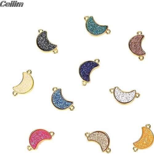 10pcs Resin Stone Connector Pendants Bracelet Findings Moon Charms For Necklace Earrings Base Women DIY Jewelry Accessoris
