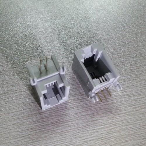 10pcs RJ11 Socket Telephone 90 Degrees 4Pin Crystal Female 4p4c Socket Gray