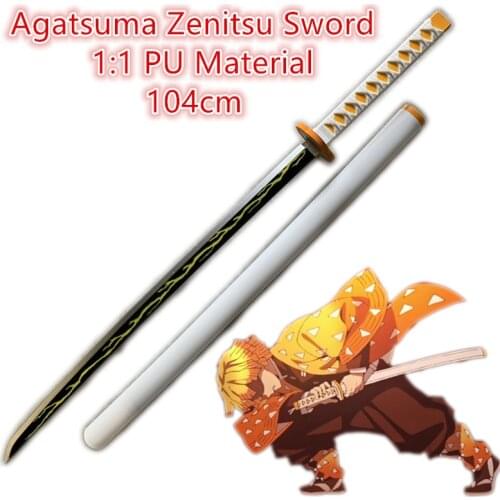 104cm 1:1 Demon Slayer Sword Weapon Cosplay Kimetsu no Yaiba Agatsuma Zenitsu Thunder Sowrd Ninja Knife Prop Model Gift