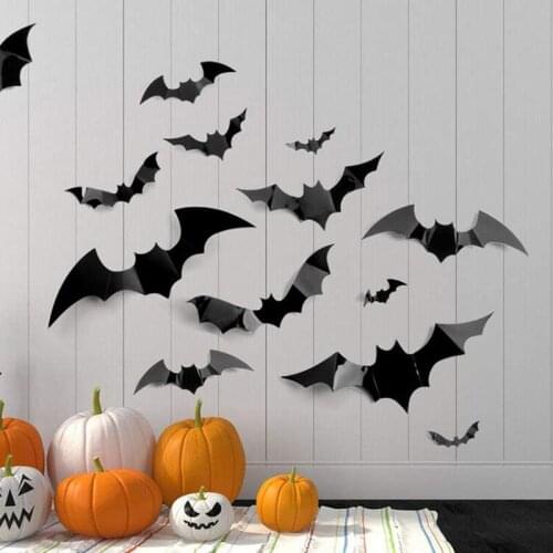 12pcs Halloween Decoration 3D Black PVC Bat Halloween Party DIY Decor Bar Room Halloween Party Scary Decos Props Wall Sticker