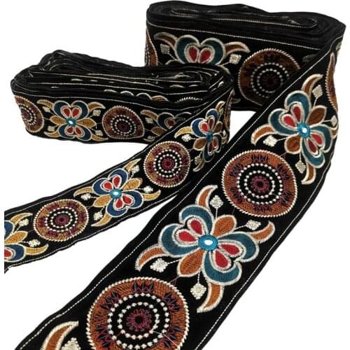 2/5/10 Yards Polyester Webbing Vintage Ethnic Embroidery Lace Ribbons Boho DIY Sewing Clothes Bag Accessories Fabric Decoration