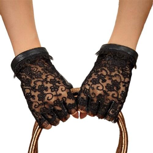 2021 Hot Sale Medival Lolita Women Lace Genuine Leather Gloves Unlined Nappa Lambskin Wrist Sunscreen Gloves