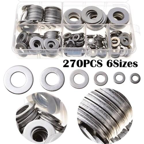 270pcs 6 Sizes Stainless Steel Durable Washers Kit with Case For Machinery Car Assorted Solid Crush Seal Flat Gaskets Set