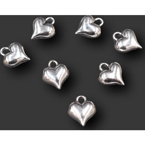 50pcs Silver Plated Heart Pendants Retro Bracelet Necklace DIY Metal Jewelry Accessories Findings 25*12mm A135