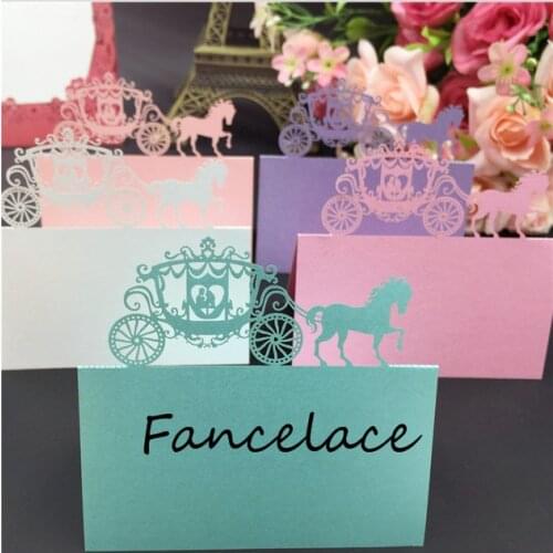 50pcs Pierced Laser Cut Princess Wedding Car Table Place Name Cards Wedding Invitations Romantic Supplies Free Shipping