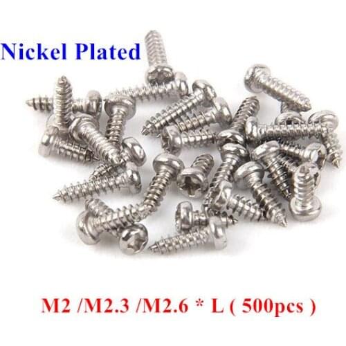 500pcs M2 M2.3 M2.6 PA Phillips Pan Head Self Tapping Screws carbon steel nickel plated wood tapping screw