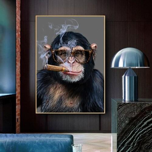 Abstract Smoking Monkey and Gorilla Canvas Painting Posters and Prints Street Art Animal Wall Art Pictures for Living Room