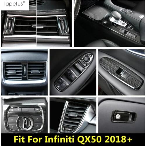 Stainless Steel Accessories For Infiniti QX50 2018 - 2021 Shift Gear Window Lift Button Panel Glove Box Sequin Cover Kit Trim