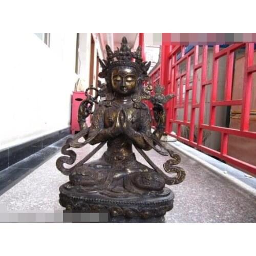 Free shipping S03433 27"Tibet Bronze gild Four-armed Avalokitesvara Kwan-Yin Guan Yin Buddha Statue