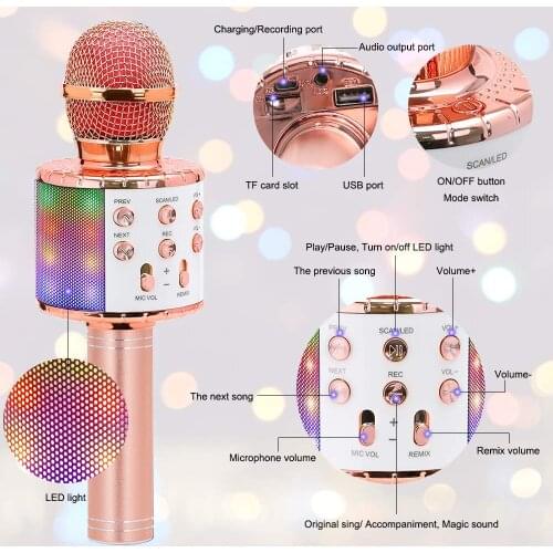 Wireless Microphone Bluetooth Karaoke Speaker Professional Recording Microphone Handheld Micro Portable Microfone For Home KTV