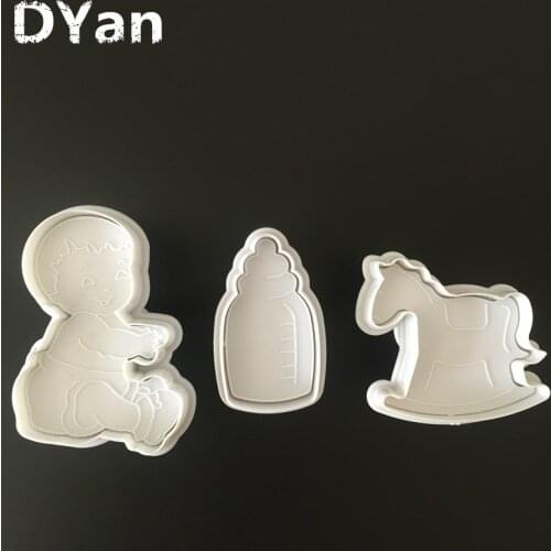 3PCS/SET Baby Trojan Horse Feeding Bottle Plastic Cake Tool Fondant Cake Decorating Sugar Craft Tools Biscuit Cookie Cutter A162