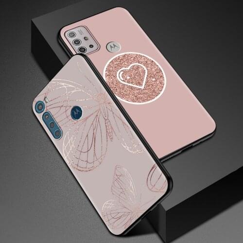 Gold Pink Rose Glitter Hearts for Motorola Moto G30 One Fusion Plus Hyper Edge G Stylus G9 Play G8 Power Lite G10 E6s phone case