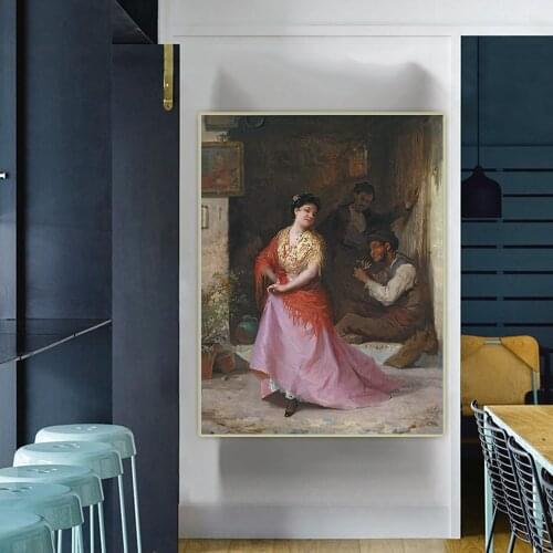 Citon Eugene de Blaas《A Dance》Canvas Art Oil Painting Artwork Poster Picture Wall Hanging Decor Home Living Room Decoration