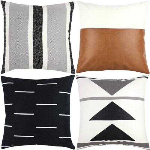 Decorative Throw Pillow Covers Only For Couch, Sofa, Or Bed Set Of 4 18X18 Inch Modern Design Short Plush Black White Geometric