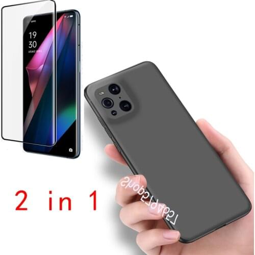 For OPPO Find X3 Pro Case With Screen Protector Soft Slim Matte Back Cover Black