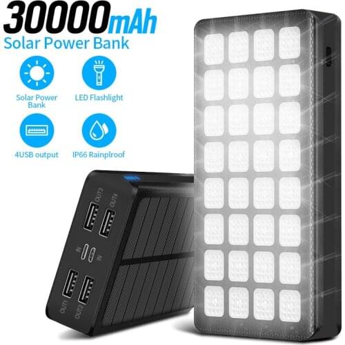 Solar Wireless Charging Bracket Powerbank 30000 Ma Mobile Power LED Camping Lamp