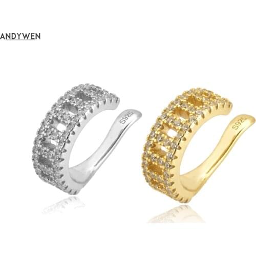 ANDYWEN 925 Sterling Silver 2020 Fashion Hole Openwork Rock Punk Ear Cuff Luxury Women Cuffs Earring Earcuff Fashion Patry Jewel